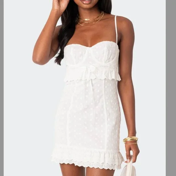 knee length dresses for ladies Edikted Denim Lace Up Mini Dress main image 0